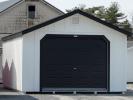 14x24 Peak Garage Portable Building with White LP Board 'N' Batten Siding and Black Trim